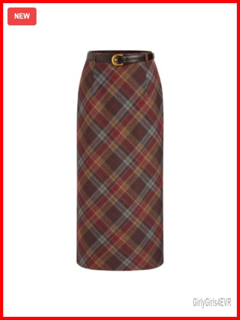 CIDER Plaid Midi Skirt A-Line High Waisted Belted Woven Workwear